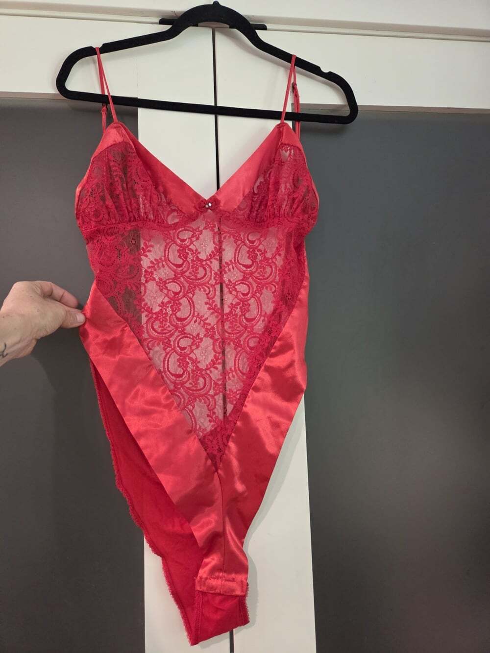 Vtg 80s Victoria’s Secret Gold Label Red Lace Teddy Bodysuit Sz L Romantic Fairy